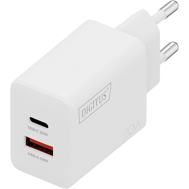 Сетевое зарядное устройство Digitus (1USB-C, 3A, 1USB-A, 3A) 20W White (DA-10300)