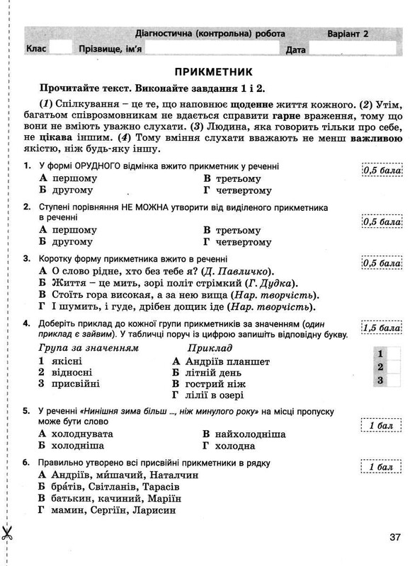 НУШ Контроль результатів навчання Українська мова. 6 клас