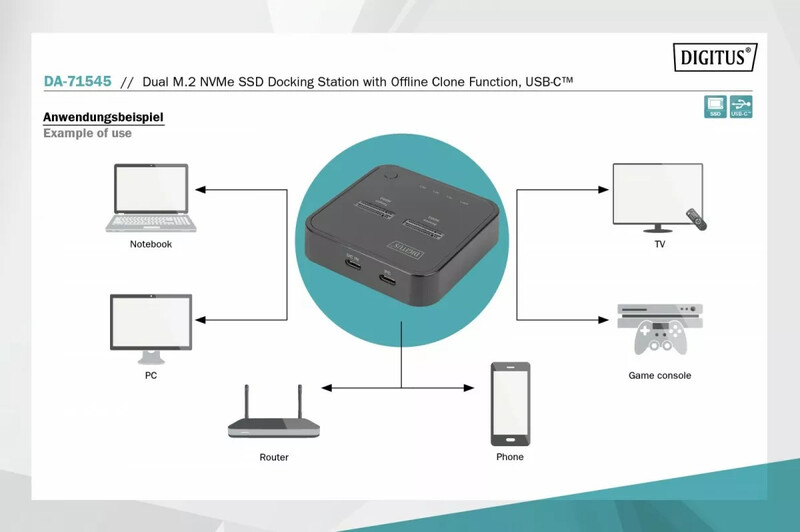 Док-станция Digitus Dual для M.2 NVMe SSD, USB Type-C 3.2, Black (DA-71545)