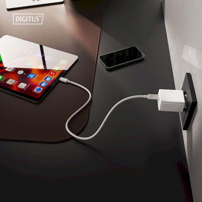 Сетевое зарядное устройство Digitus (1USB-C, 3A, 1USB-A, 3A) 30W White (DA-10301)