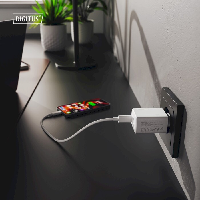 Сетевое зарядное устройство Digitus (1USB-C, 3A, 1USB-A, 3A) 30W White (DA-10301)