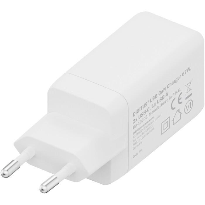 Сетевое зарядное устройство Digitus (2USB-C, 3A, 1USB-A, 3A) 67W White (DA-10303)