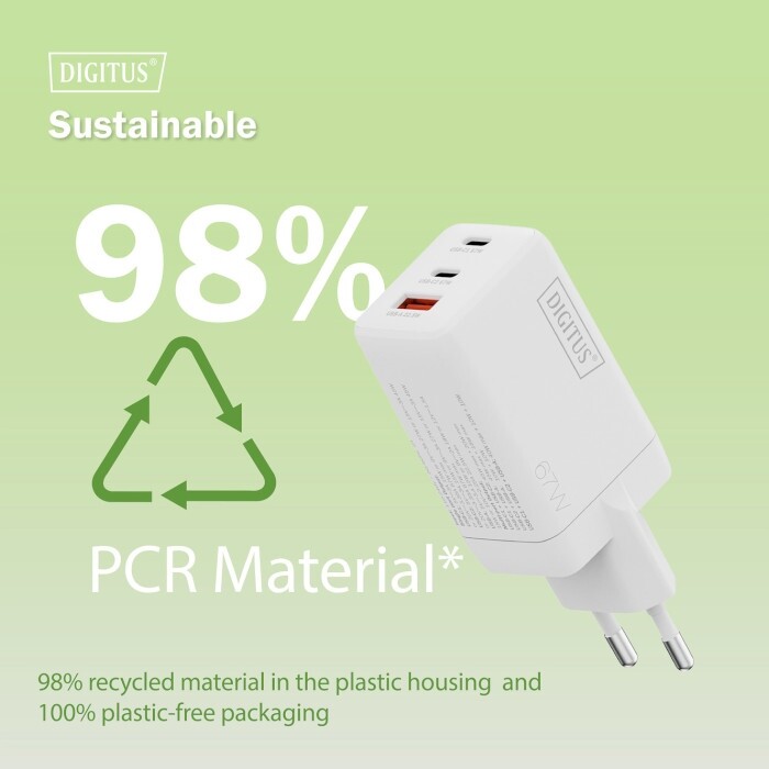 Сетевое зарядное устройство Digitus (2USB-C, 3A, 1USB-A, 3A) 67W White (DA-10303)