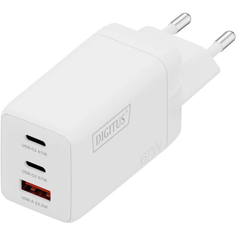 Сетевое зарядное устройство Digitus (2USB-C, 3A, 1USB-A, 3A) 67W White (DA-10303)