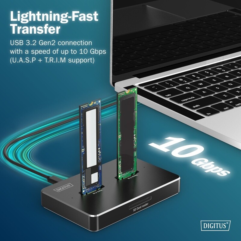 Док-станція Digitus Dual для M.2 NVMe SSD, USB Type-C 3.2, Grey (DA-71546-1)