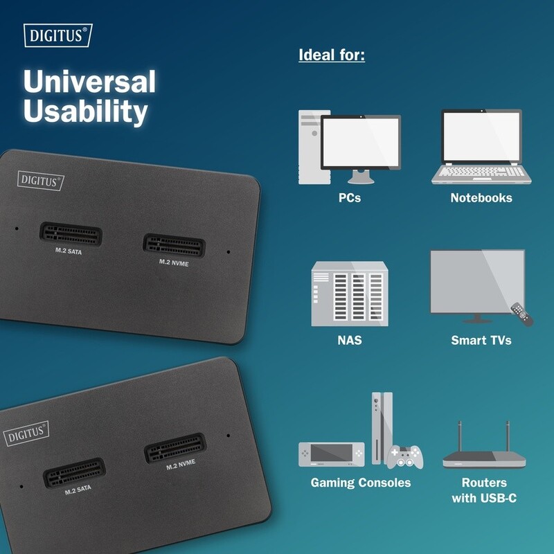 Док-станція Digitus Dual для M.2 NVMe SSD, USB Type-C 3.2, Grey (DA-71546-1)