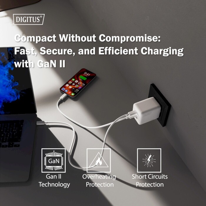 Сетевое зарядное устройство Digitus (2USB-C, 3A, 1USB-A, 3A) 100W White (DA-10304)