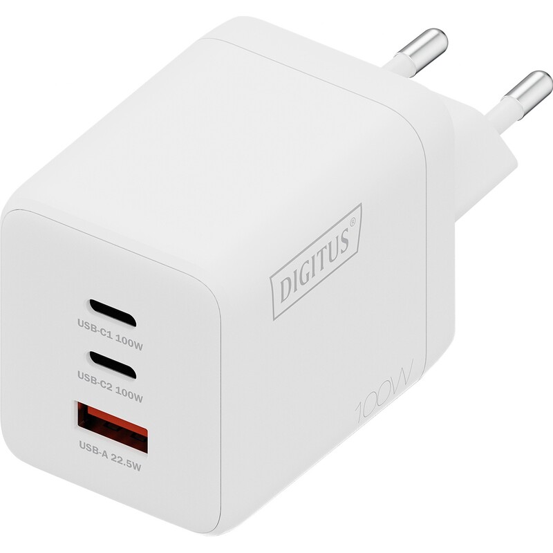 Сетевое зарядное устройство Digitus (2USB-C, 3A, 1USB-A, 3A) 100W White (DA-10304)