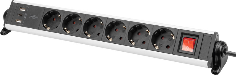 Фільтр живлення Digitus DA-70624 6 розетки, 2 USB, USB-C, 1.5 м, Silver