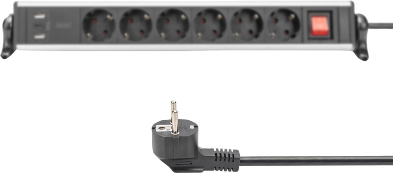 Фільтр живлення Digitus DA-70624 6 розетки, 2 USB, USB-C, 1.5 м, Silver