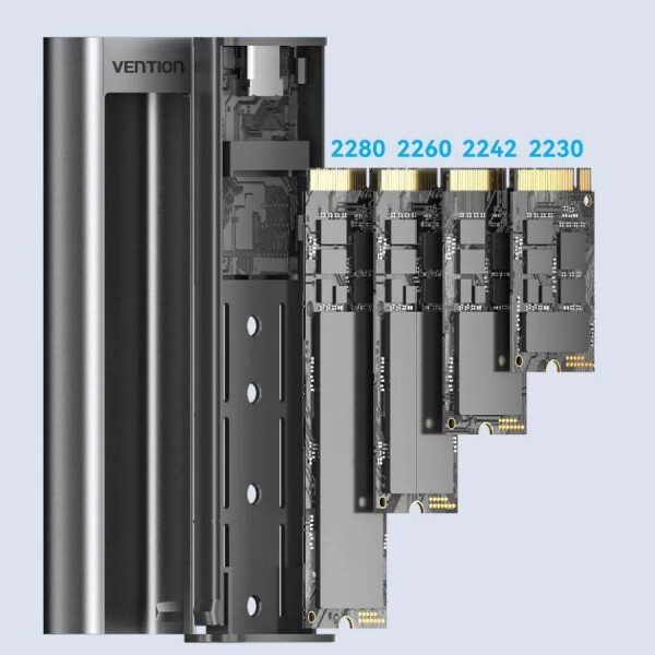 Внешний карман Vention для SSD M.2 (NVMe) M-key USB 3.2 Type-C Heat Sink Aluminum Grey (KPKH0)