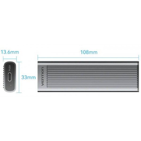 Внешний карман Vention для SSD M.2 (NVMe) M-key USB 3.2 Type-C Heat Sink Aluminum Grey (KPKH0)