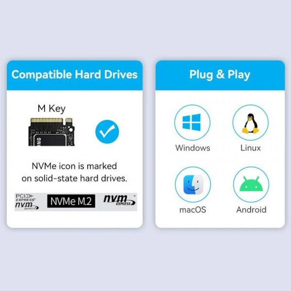 Внешний карман Vention для SSD M.2 (NVMe) M-key USB 3.2 Type-C Heat Sink Aluminum Grey (KPKH0)