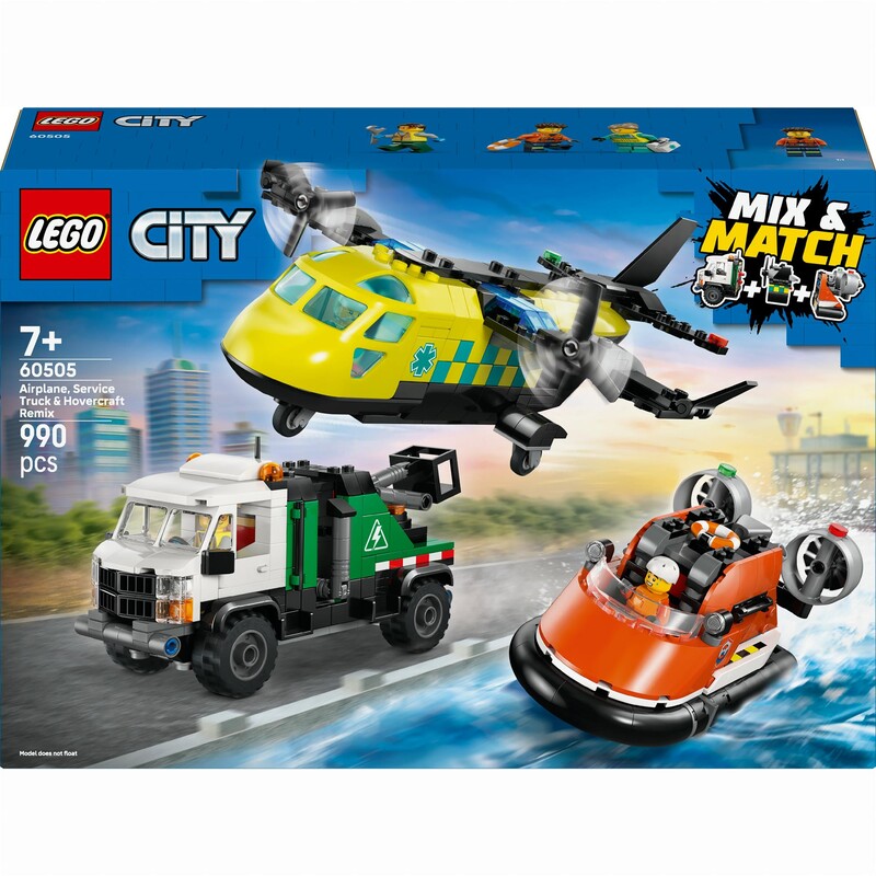 Конструктор LEGO City Ремікс літака, вантажівки та судна на повітряній подушці (60505)