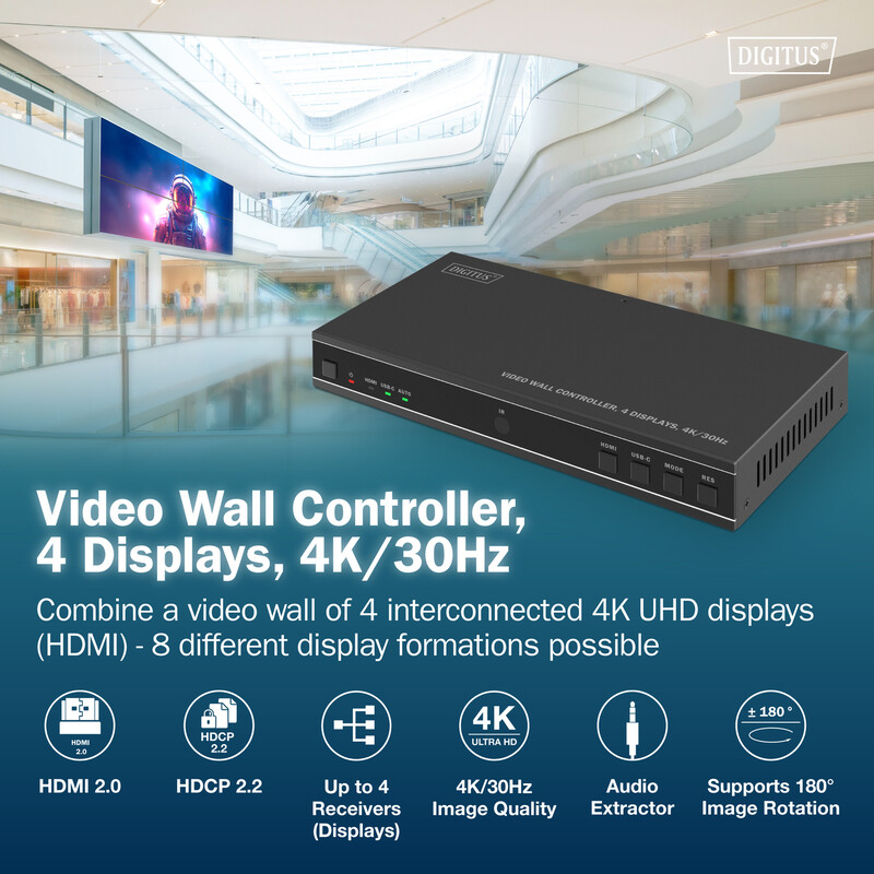 Контролер відеостіни Digitus HDMI - 4xHDMI (F/F), Black (DS-55358)