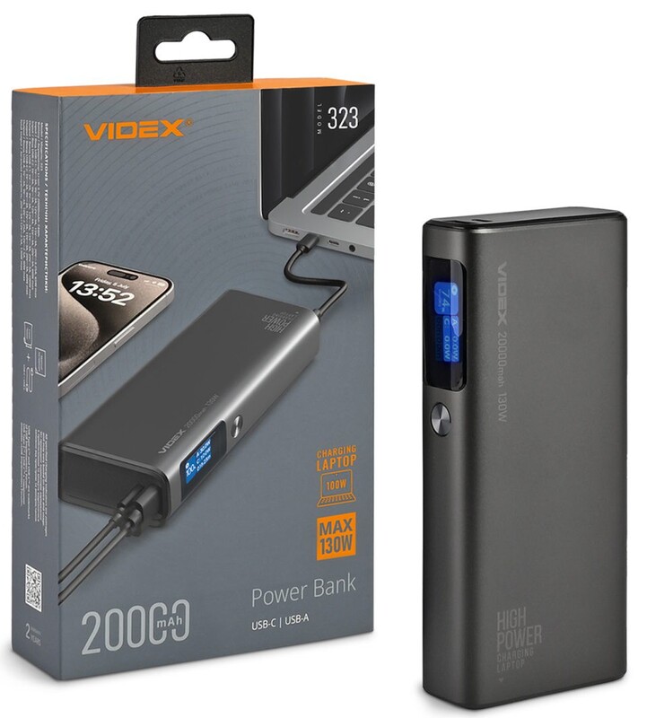 Универсальная мобильная батарея Videx VPB-323 20000mAh, 100W Black