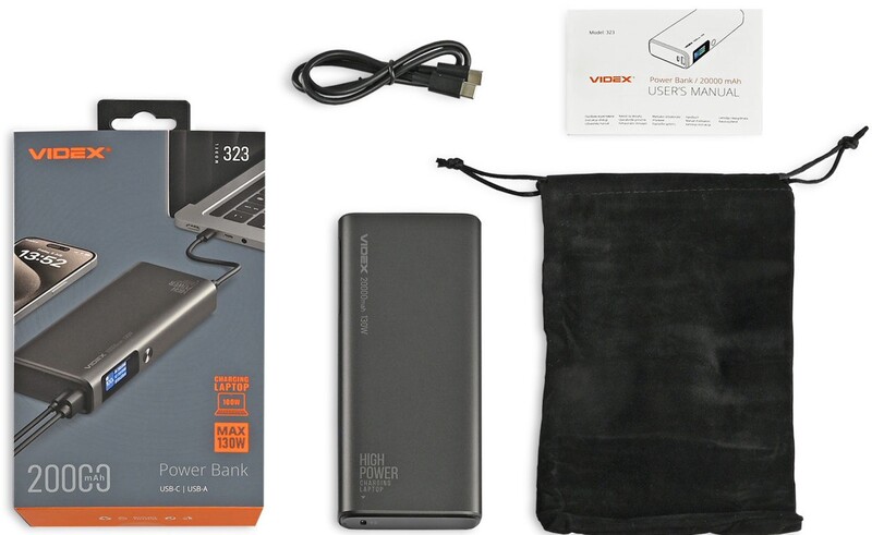 Универсальная мобильная батарея Videx VPB-323 20000mAh, 100W Black