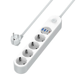 Фільтр живлення ColorWay CW-CHE44PDW 4 розетки, 4USB (Type-C PD20W + 3USB QC3.0) (45W), 2 м, White