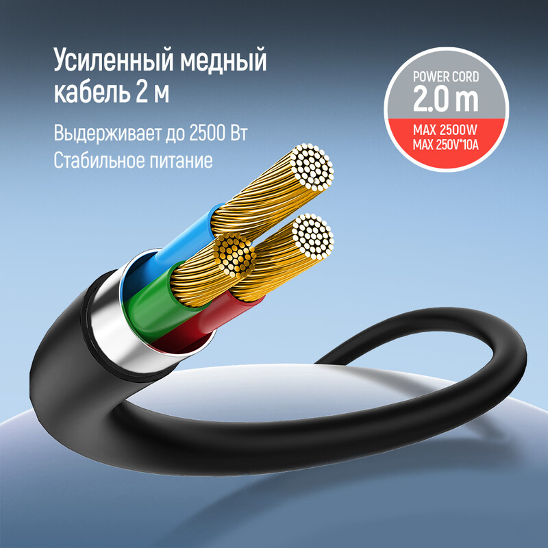 Фільтр живлення ColorWay CW-CHE25PDB 45W 2 розетки, 1xUSB-A 2xUSB-C, 2 м, синій