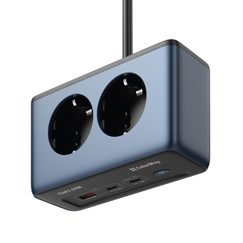Фільтр живлення ColorWay CW-CHE25PDB 45W 2 розетки, 1xUSB-A 2xUSB-C, 2 м, синій
