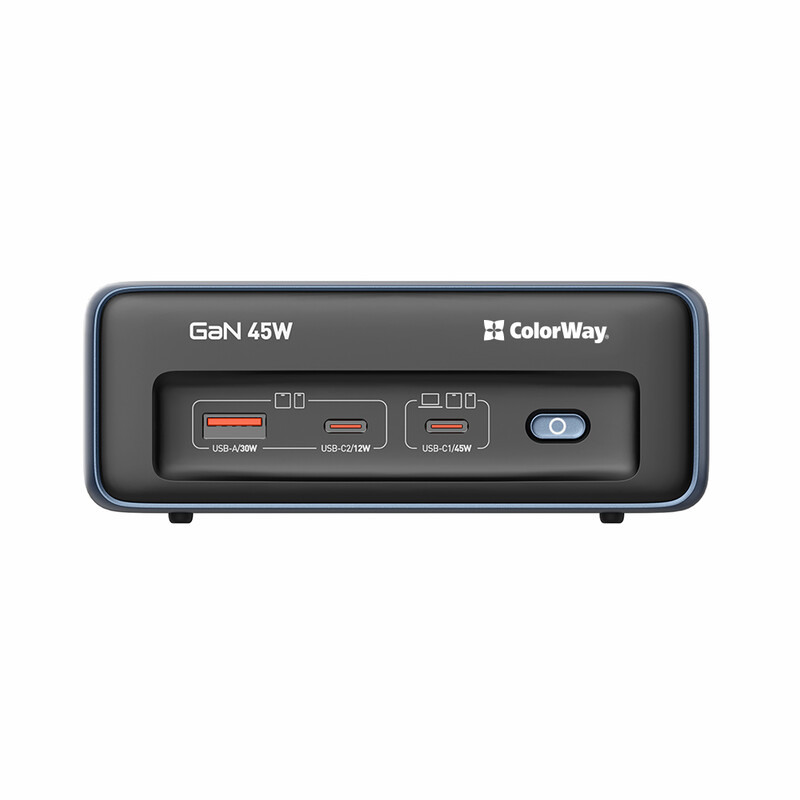 Фільтр живлення ColorWay CW-CHE25PDB 45W 2 розетки, 1xUSB-A 2xUSB-C, 2 м, синій