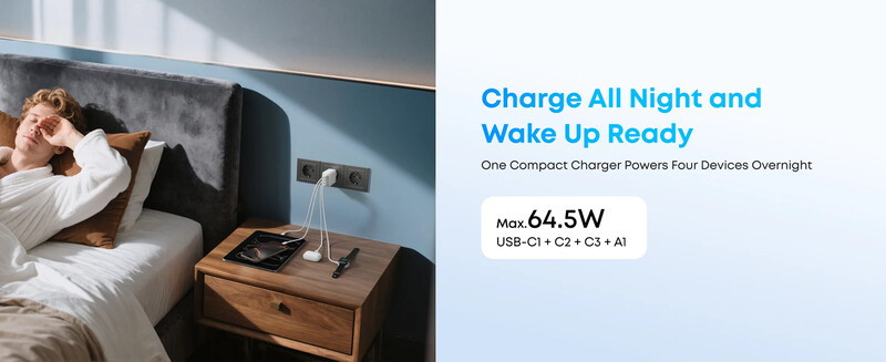 Мережевий зарядний пристрій Anker Charger 70W, 3xUSB-C, 1xUSB-A, Black (A121CG11)