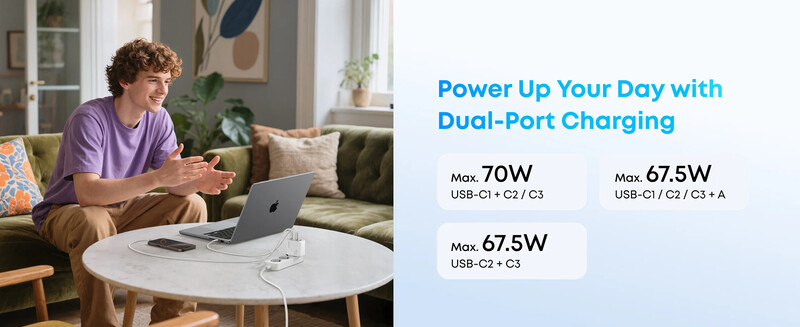 Мережевий зарядний пристрій Anker Charger 70W, 3xUSB-C, 1xUSB-A, Black (A121CG11)