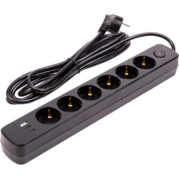 Фильтр питания PowerPlant YS-N6086/3c (EX610662) 6 розеток, 1xUSB, 2xType-C, 3 м, черный