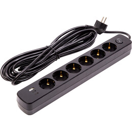 Фільтр живлення PowerPlant YS-N6086/7c (EX610686) 6 розеток, 1xUSB, 2xType-C, 7 м, чорний
