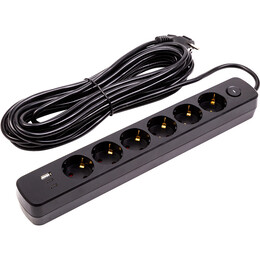 Фильтр питания PowerPlant YS-N6086/10c (EX610693) 6 розеток, 1xUSB, 2xType-C, 10 м, черный