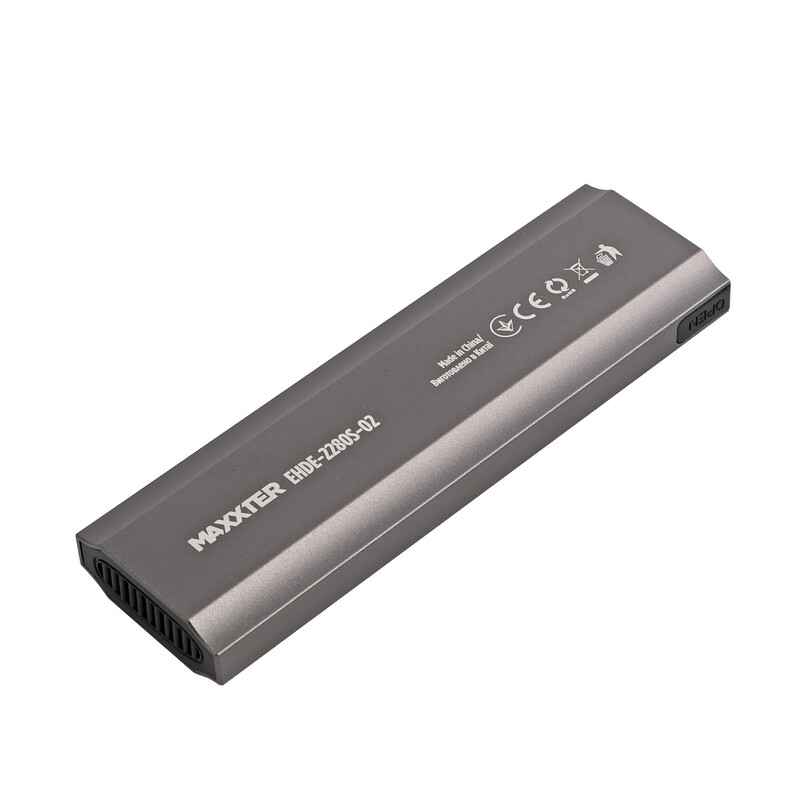 Внешний карман Maxxter M.2 NVMe PCIe, USB 3.1 Type-C Gen2, Metal, Black (EHDE-2280S-02)