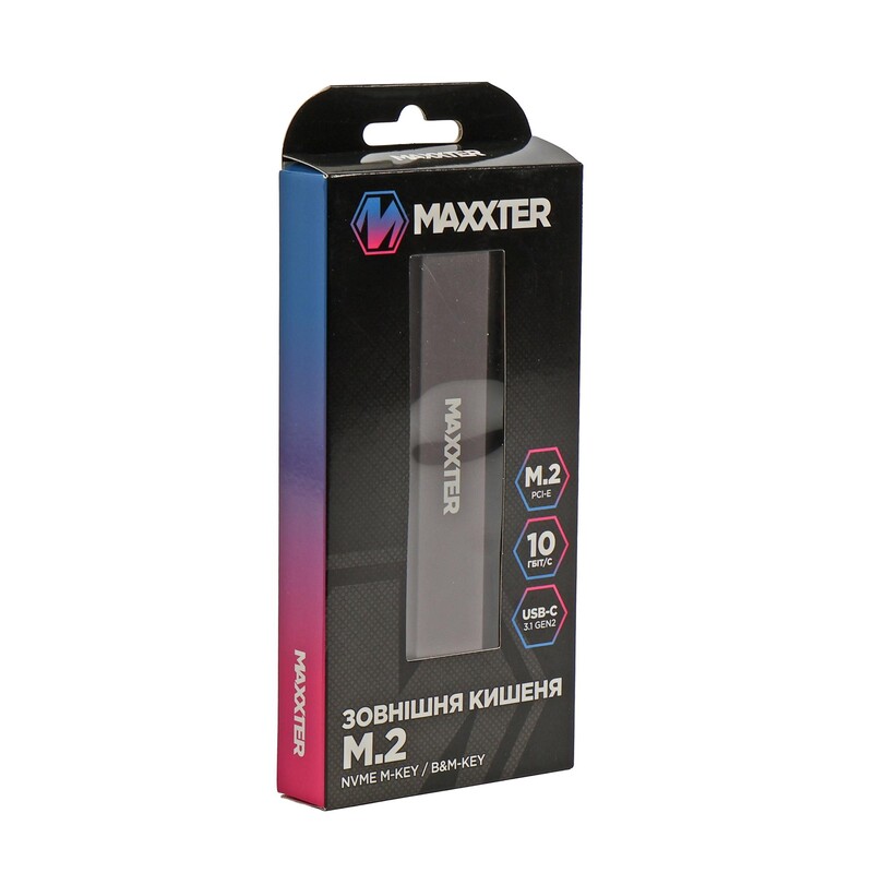 Внешний карман Maxxter M.2 NVMe PCIe, USB 3.1 Type-C Gen2, Metal, Black (EHDE-2280S-02)
