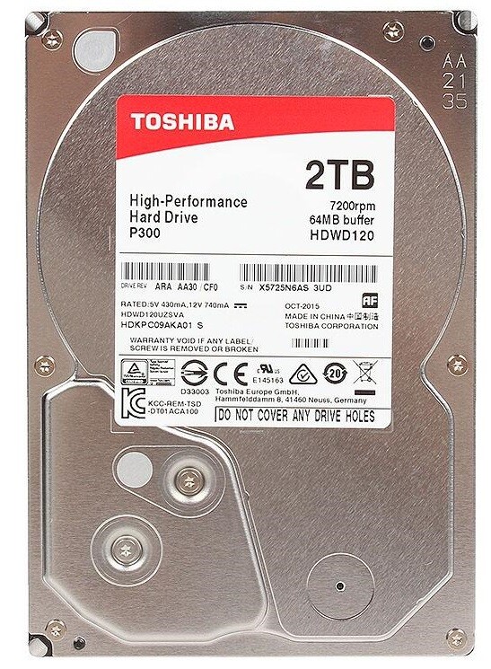 Накопитель HDD SATA 2.0TB Toshiba P300 7200rpm 64MB (HDWD120UZSVA)