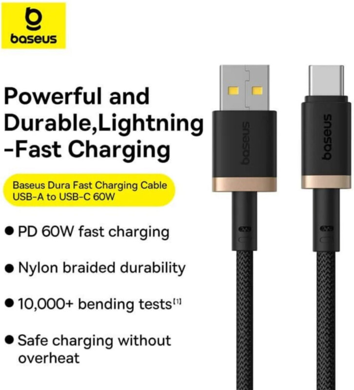 Кабель Baseus USB - USB Type-C (M/M), 60W, 2 м Black/Gold