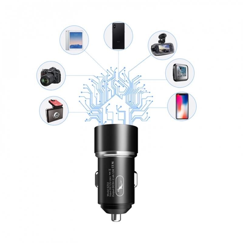 Автомобільний зарядний пристрій SkyDolphin SZ02T Aluminium (2USB, 2.4A) Black (AZP-000072) + кабель Type-C_бн