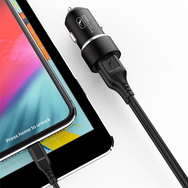 Автомобільний зарядний пристрій SkyDolphin SZ02T Aluminium (2USB, 2.4A) Black (AZP-000072) + кабель Type-C_бн