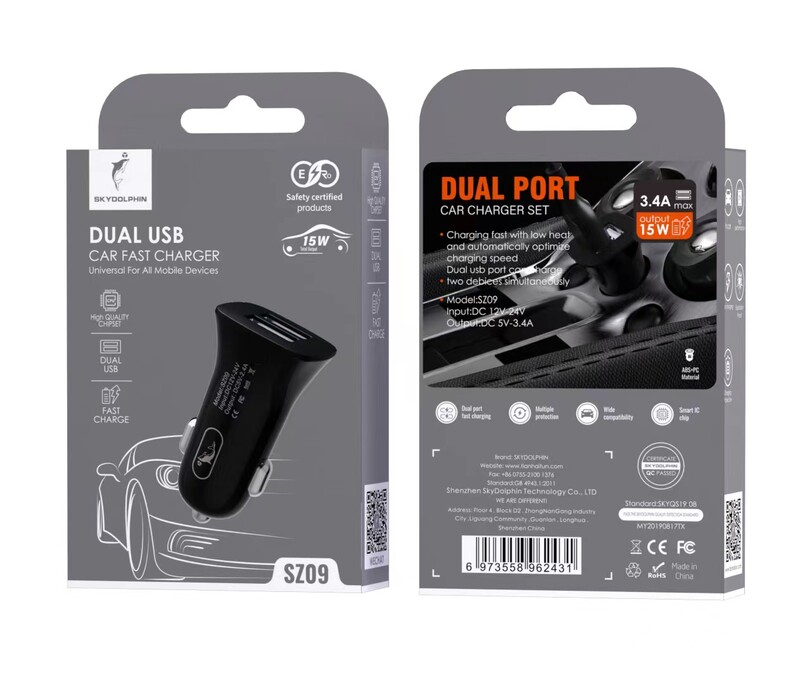 Автомобільний зарядний пристрій SkyDolphin SZ09 (2USB, 3.4A) Black (AZP-000107)_бн