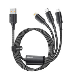 Кабель Essager Simple 3 in 1 USB - MicroUSB+USB Type-C+Lightning (M/M), 100W, 1.2 м Black (EXCMTL-JJ01-P)
