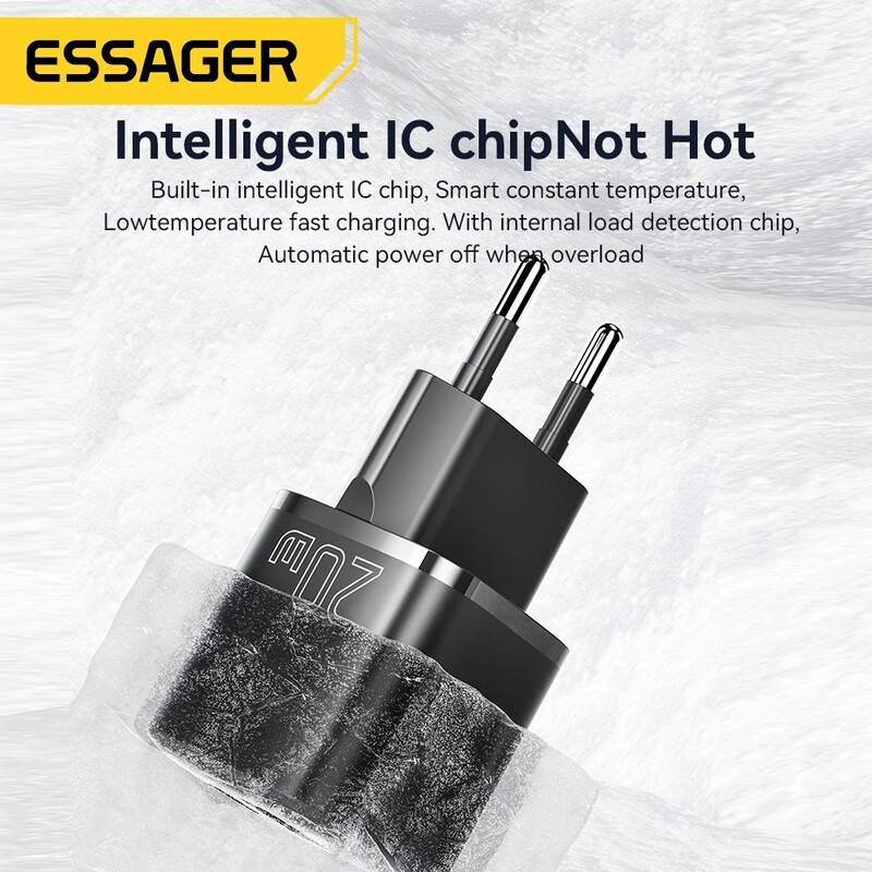 Сетевое зарядное устройство Essager Camber 20W USB A + Type C Black (ECTAC-HMB01-P)
