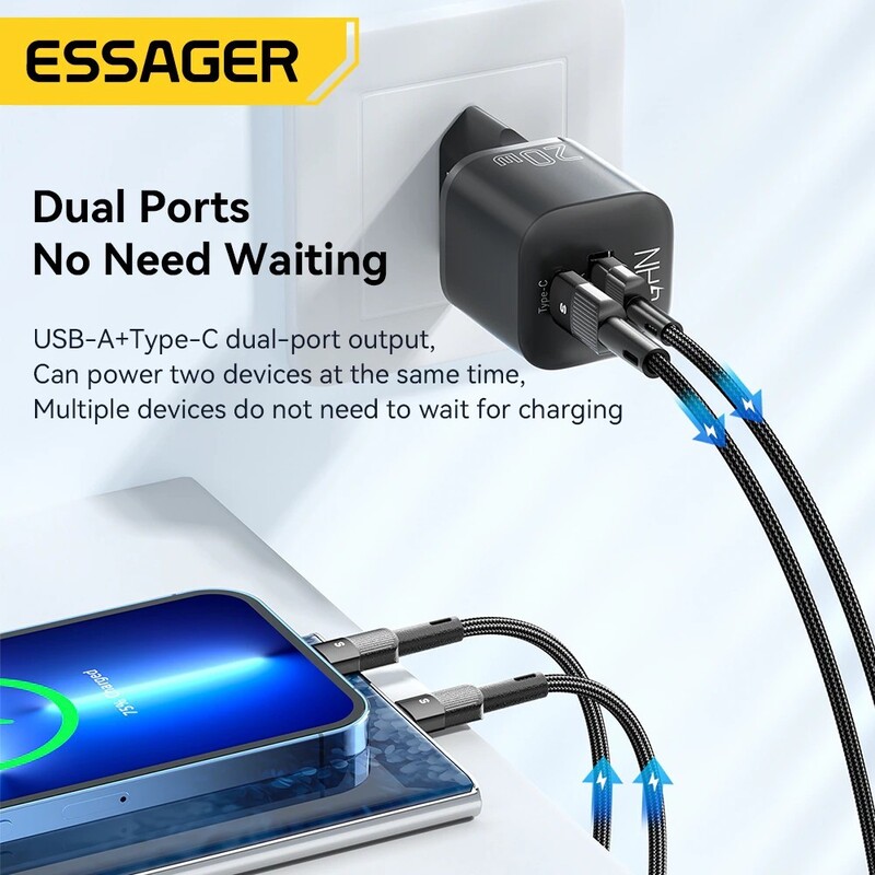 Сетевое зарядное устройство Essager Camber 20W USB A + Type C Black (ECTAC-HMB01-P)