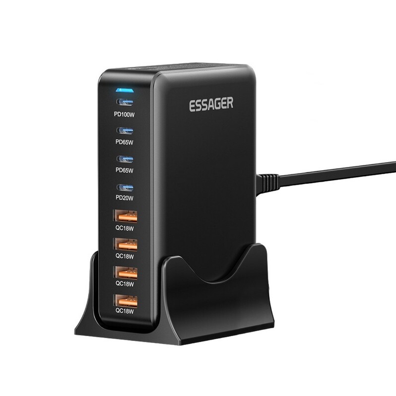 Сетевое зарядное устройство Essager Engine 320W 4xUSB-C+4xUSB-A Black (EZC320W-QJB0G-Z)