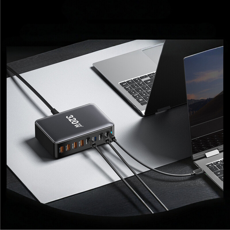 Сетевое зарядное устройство Essager Engine 320W 4xUSB-C+4xUSB-A Black (EZC320W-QJB0G-Z)