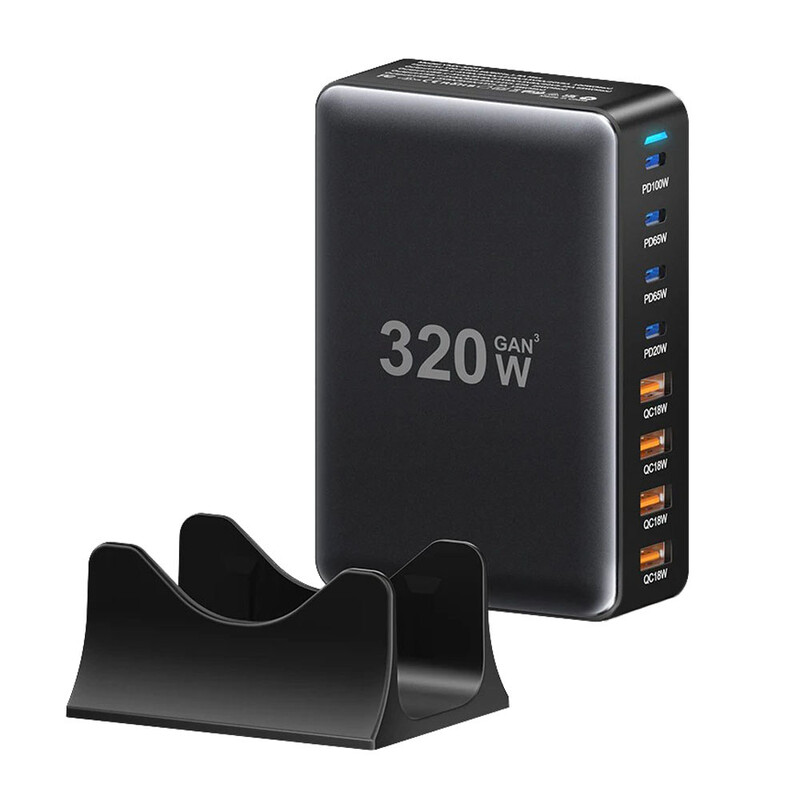 Сетевое зарядное устройство Essager Engine 320W 4xUSB-C+4xUSB-A Black (EZC320W-QJB0G-Z)