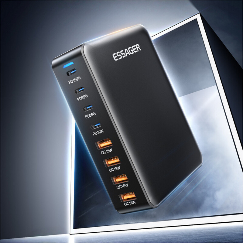Сетевое зарядное устройство Essager Engine 320W 4xUSB-C+4xUSB-A Black (EZC320W-QJB0G-Z)