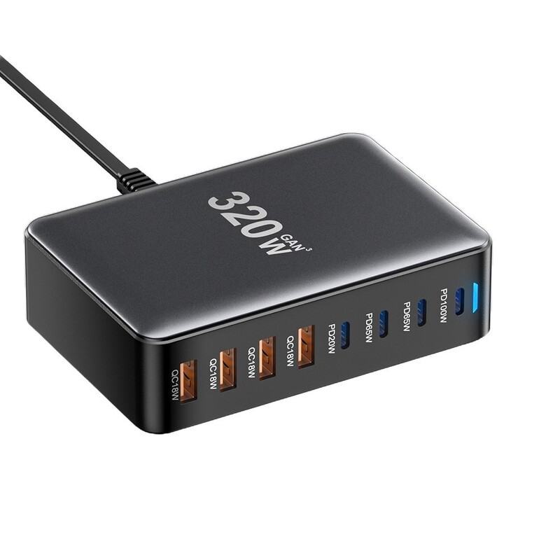 Сетевое зарядное устройство Essager Engine 320W 4xUSB-C+4xUSB-A Black (EZC320W-QJB0G-Z)