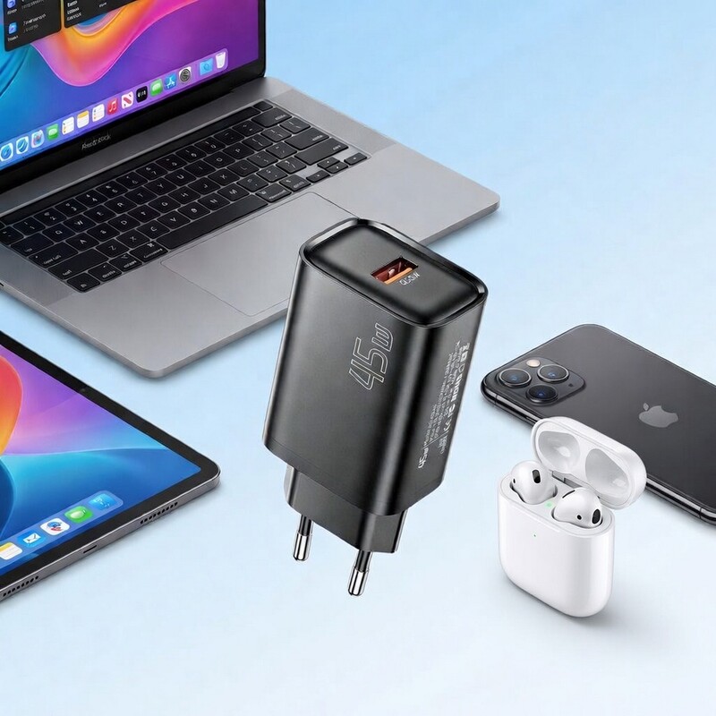 Сетевое зарядное устройство Essager Flash 45W USB-A QC Black (ECT45W-RPB01-Z)