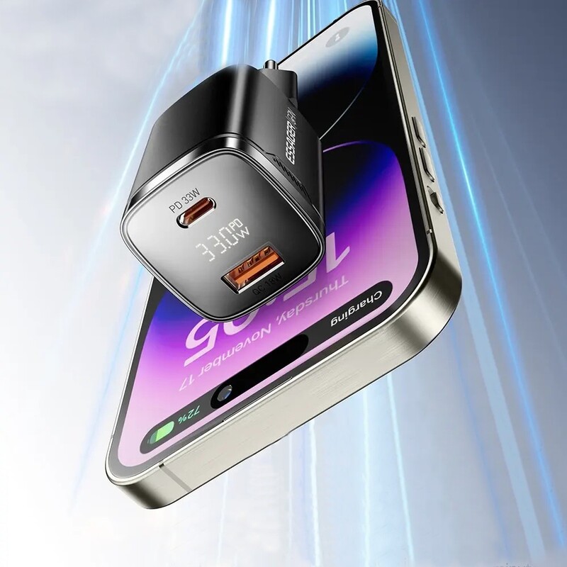 Сетевое зарядное устройство Essager Gamet 33W GaN Digital Display A+C Black (ECT33W-GMB01-Z)