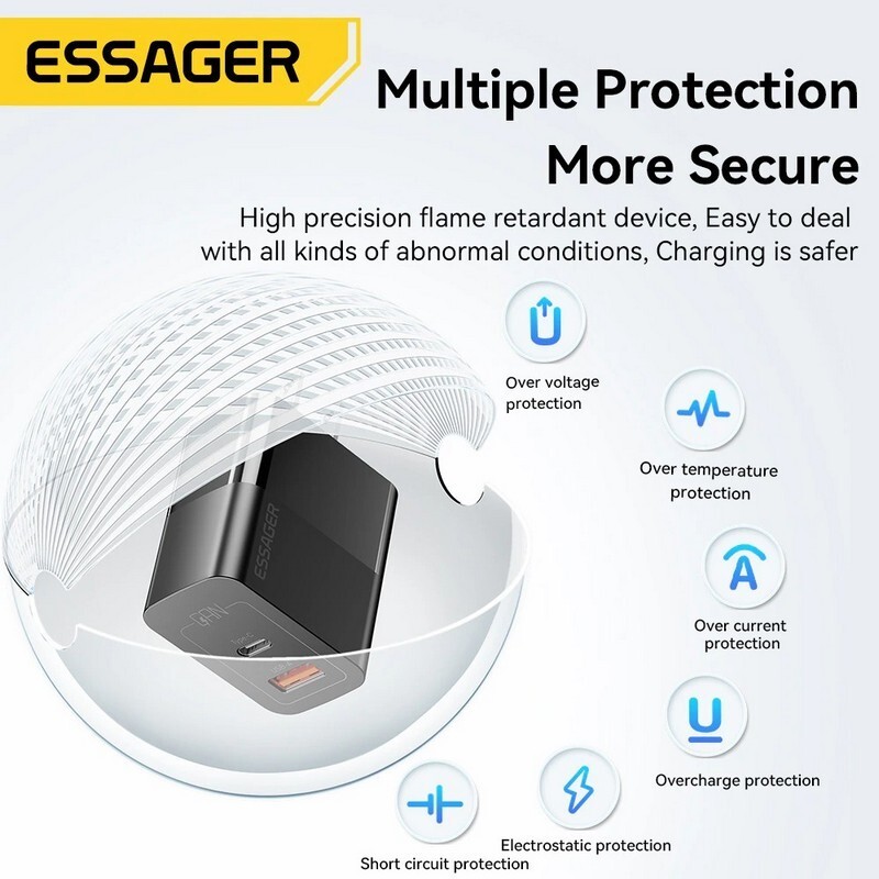 Мережевий зарядний пристрій Essager Pinchen 33W USB A + TYPE C Black (ECTAC-PCB01-P)