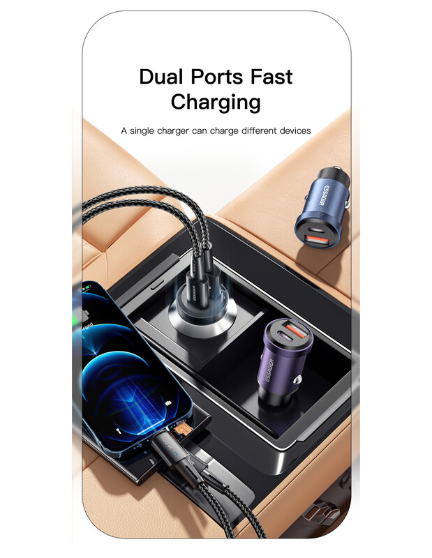 Автомобільний зарядний пристрій Essager Gyroscope Mini Charger USB-A + Type-C 45W Black (ECCAC45-TL01-Z)