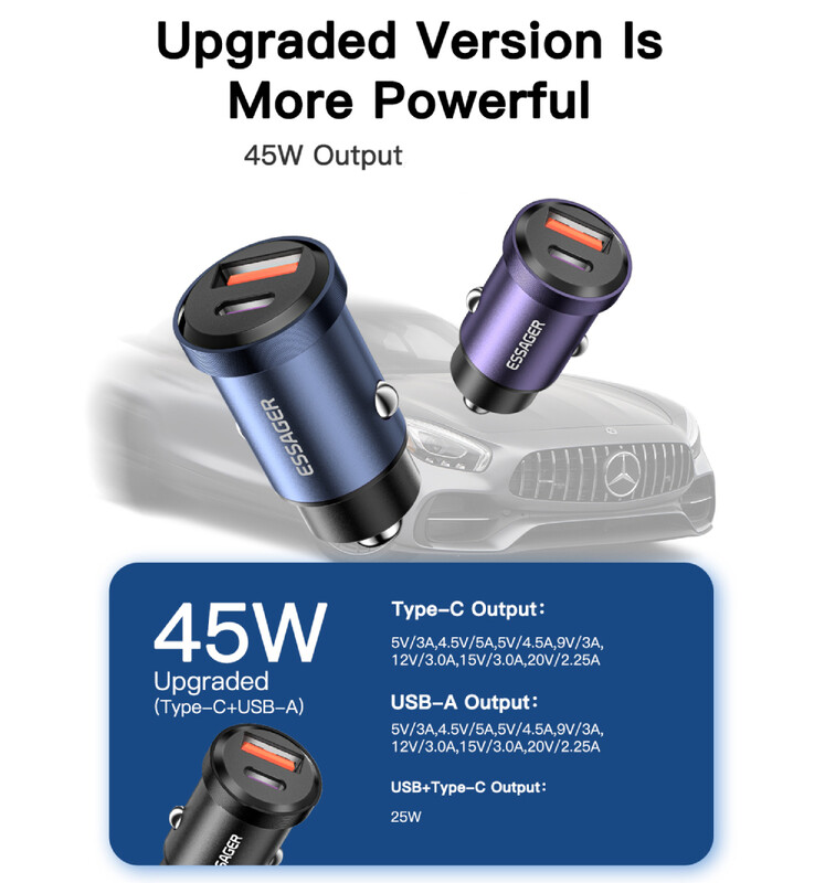 Автомобільний зарядний пристрій Essager Gyroscope Mini Charger USB-A + Type-C 45W Black (ECCAC45-TL01-Z)